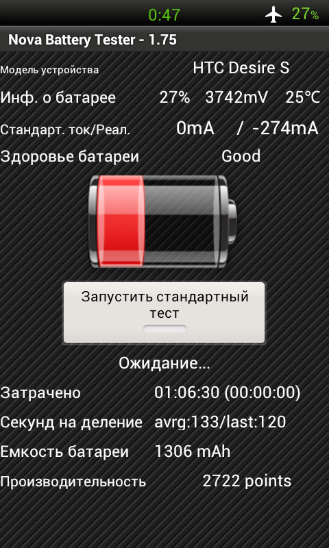 Емкость аккумулятора телефона на андроид. Nova Battery Tester.