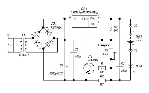 Зарядное устройство для гелевых аккумуляторов 12в схема