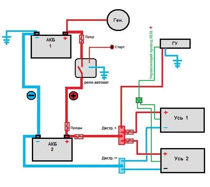 Схема подключения двух аккумуляторов на 12 вольт