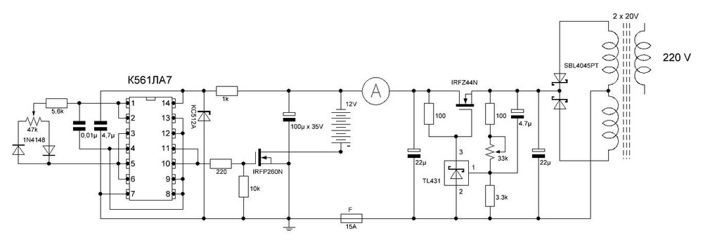 Электрическая принципиальная схема зарядного устройства кедр авто 10а