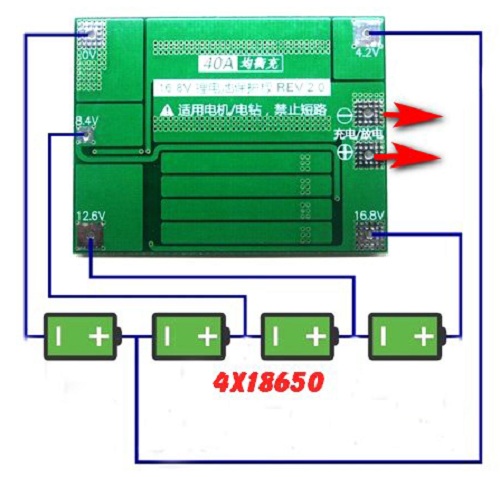 Схема подключения BMS контроллера 4S 40А