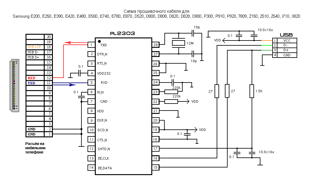 Usb data cable kq u8a схема