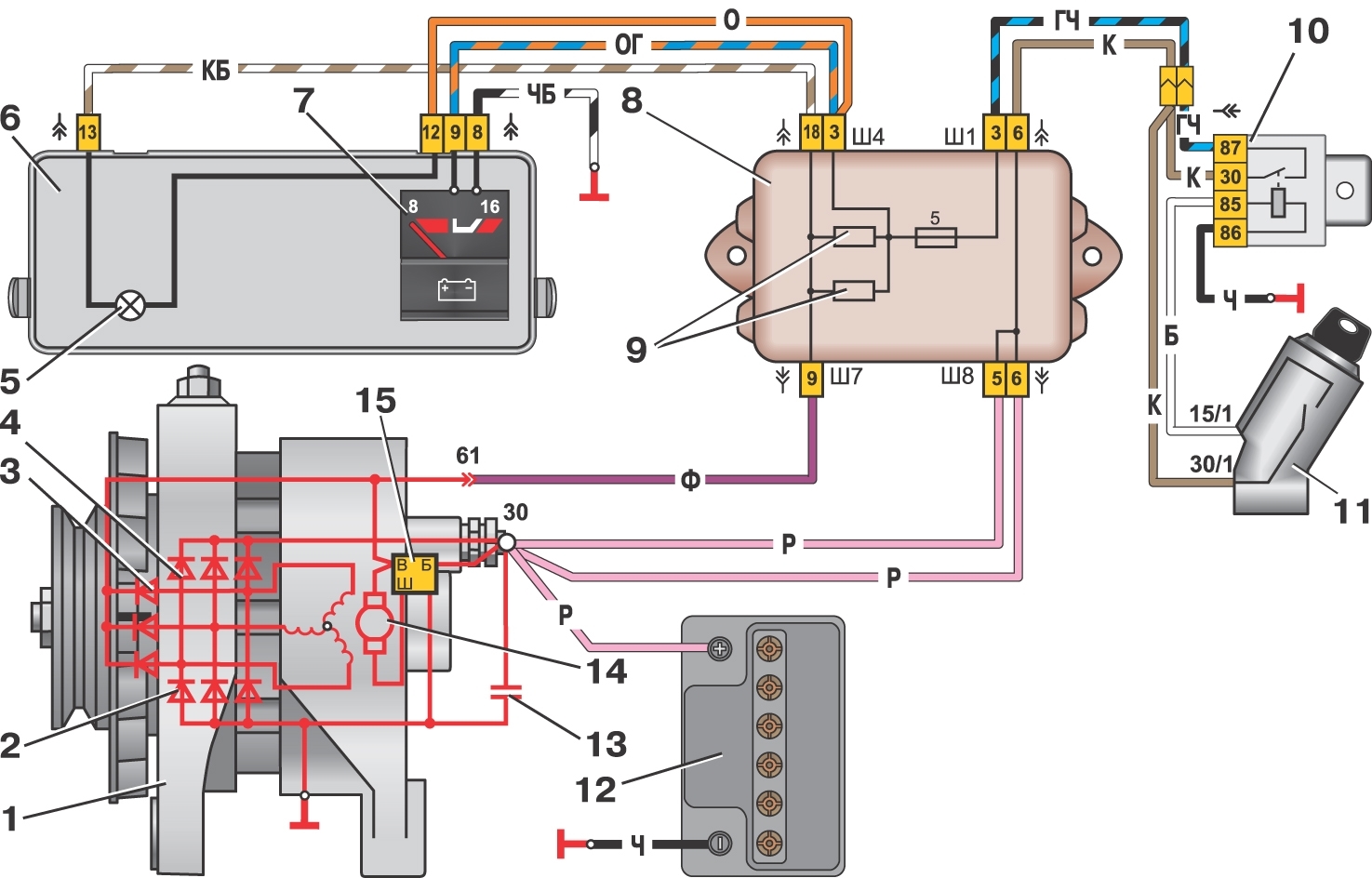 Схема проводки генератора ВАЗ 2109